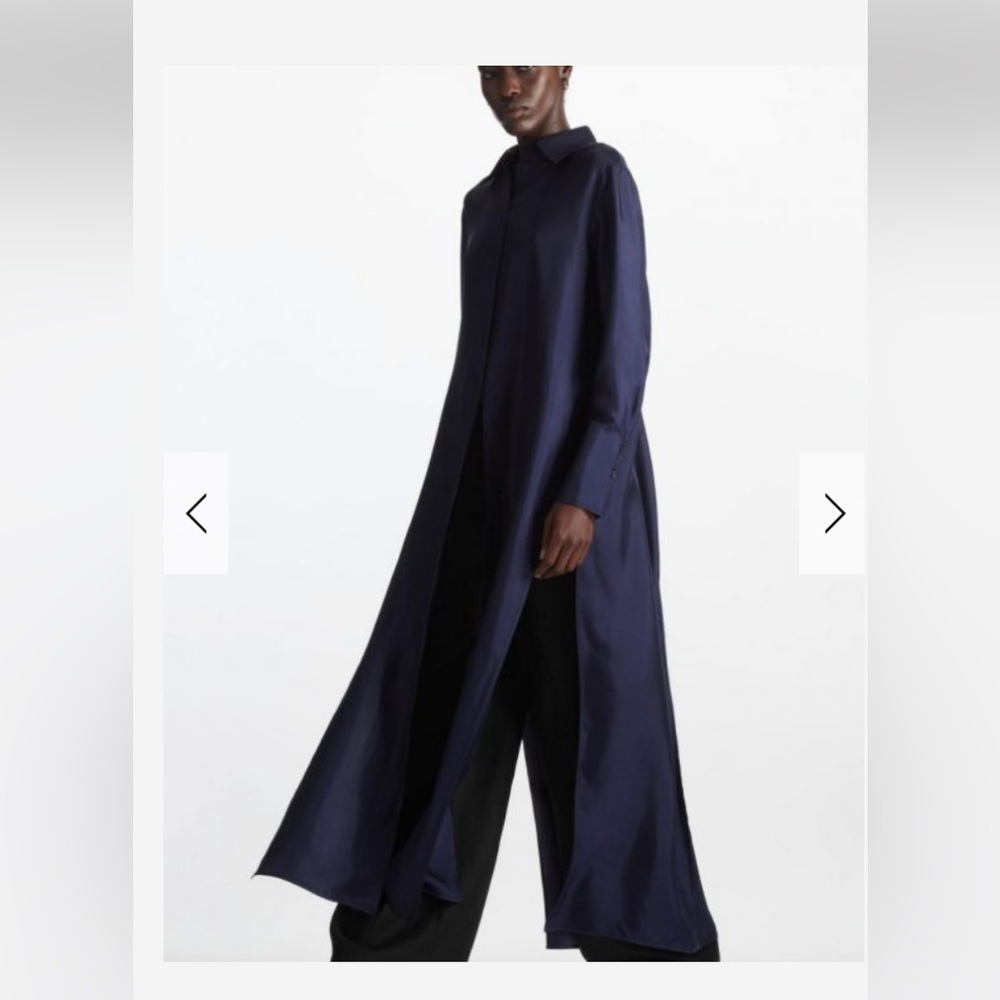 COS Longline Silk Shirt Dress in Navy